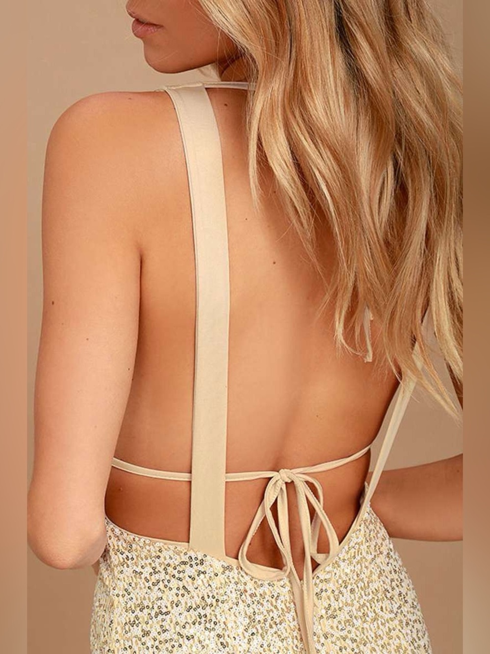 Lulu’s  Wish Granted Beige Sequin Maxi Dress • Large • NWT - Picture 5 of 16
